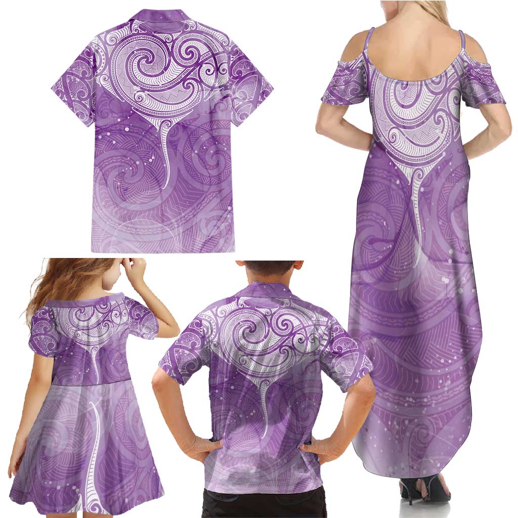 Epilepsy Awareness Maori Aotearoa Family Matching Summer Maxi Dress and Hawaiian Shirt Manta Ray - Purple Glaze - Aussie Hoodie