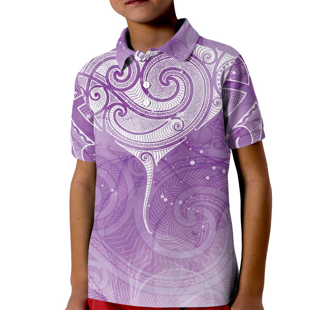 Epilepsy Awareness Maori Aotearoa Kid Polo Shirt Manta Ray - Purple Glaze - Aussie Hoodie