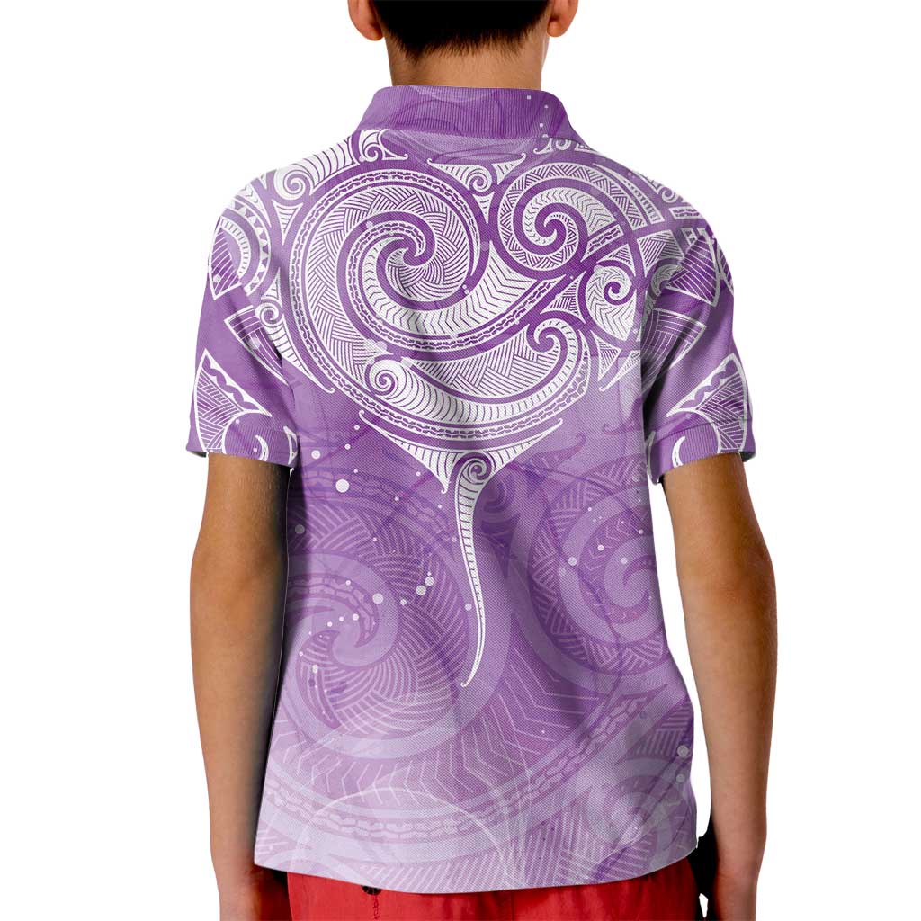 Epilepsy Awareness Maori Aotearoa Kid Polo Shirt Manta Ray - Purple Glaze - Aussie Hoodie