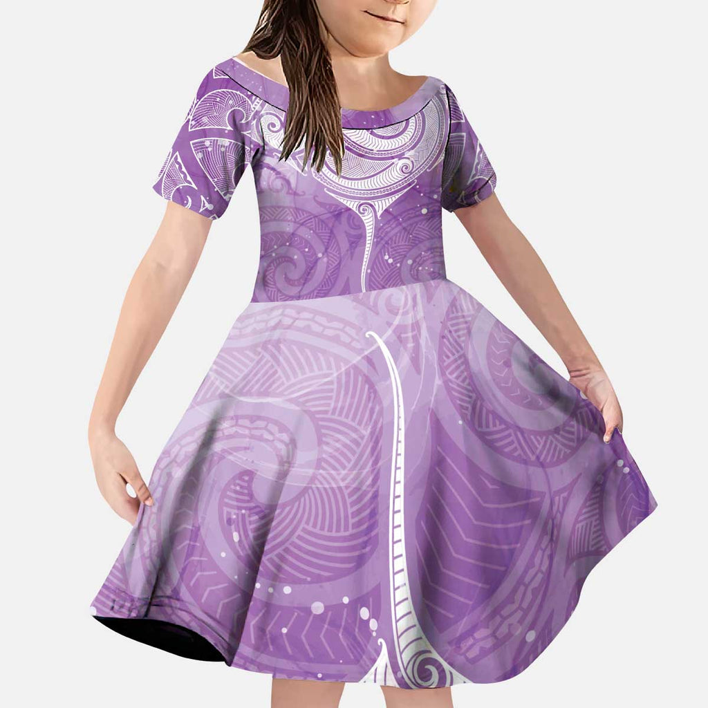 Epilepsy Awareness Maori Aotearoa Kid Short Sleeve Dress Manta Ray - Purple Glaze - Aussie Hoodie