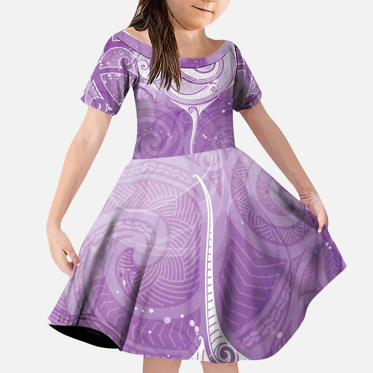 Epilepsy Awareness Maori Aotearoa Kid Short Sleeve Dress Manta Ray - Purple Glaze - Aussie Hoodie