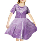 Epilepsy Awareness Maori Aotearoa Kid Short Sleeve Dress Manta Ray - Purple Glaze - Aussie Hoodie