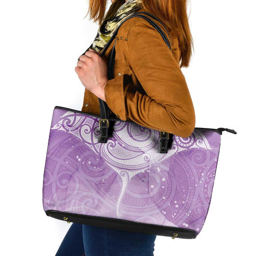 Epilepsy Awareness Maori Aotearoa Leather Tote Bag Manta Ray - Purple Glaze - Aussie Hoodie