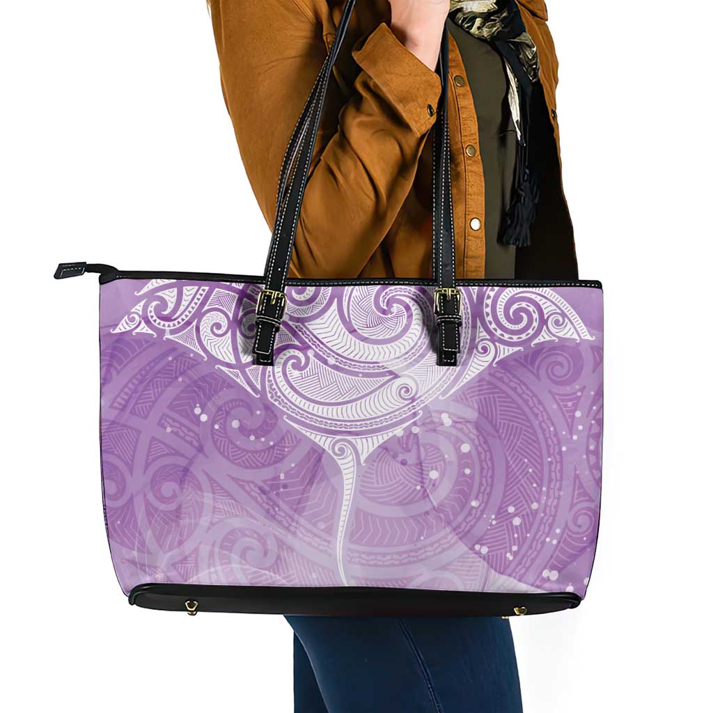 Epilepsy Awareness Maori Aotearoa Leather Tote Bag Manta Ray - Purple Glaze - Aussie Hoodie
