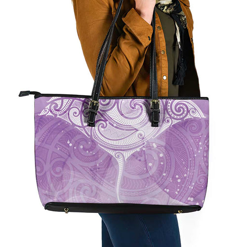 Epilepsy Awareness Maori Aotearoa Leather Tote Bag Manta Ray - Purple Glaze - Aussie Hoodie