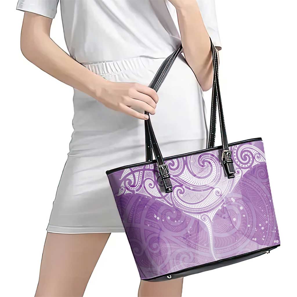 Epilepsy Awareness Maori Aotearoa Leather Tote Bag Manta Ray - Purple Glaze - Aussie Hoodie