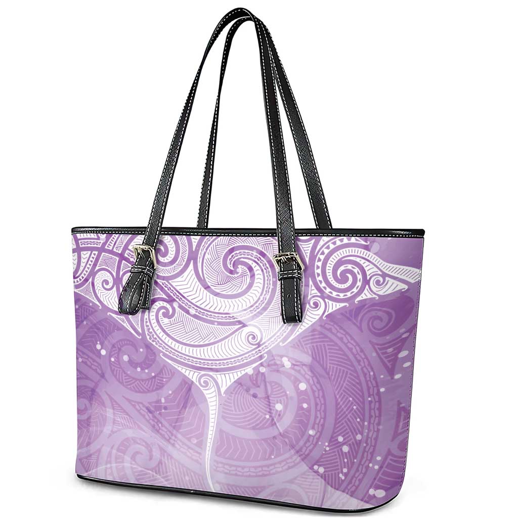 Epilepsy Awareness Maori Aotearoa Leather Tote Bag Manta Ray - Purple Glaze - Aussie Hoodie