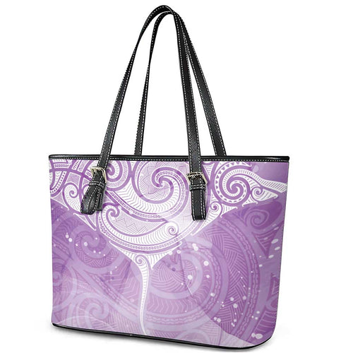 Epilepsy Awareness Maori Aotearoa Leather Tote Bag Manta Ray - Purple Glaze - Aussie Hoodie
