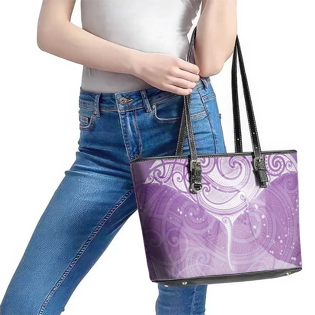 Epilepsy Awareness Maori Aotearoa Leather Tote Bag Manta Ray - Purple Glaze - Aussie Hoodie