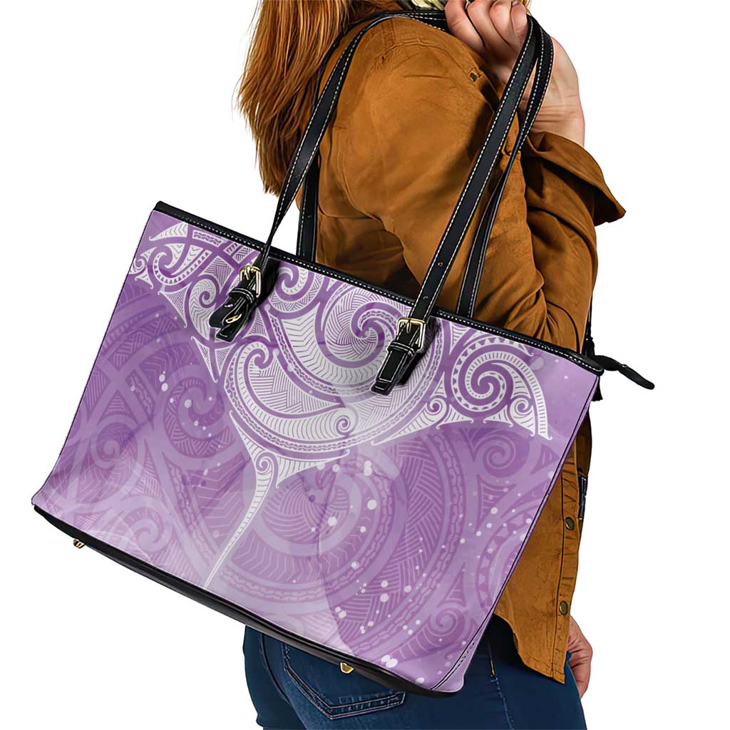 Epilepsy Awareness Maori Aotearoa Leather Tote Bag Manta Ray - Purple Glaze - Aussie Hoodie