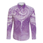 Epilepsy Awareness Maori Aotearoa Long Sleeve Button Shirt Manta Ray - Purple Glaze - Aussie Hoodie