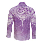 Epilepsy Awareness Maori Aotearoa Long Sleeve Button Shirt Manta Ray - Purple Glaze - Aussie Hoodie