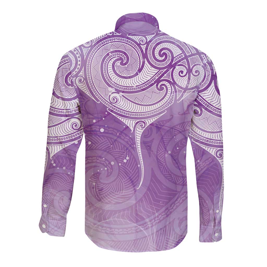 Epilepsy Awareness Maori Aotearoa Long Sleeve Button Shirt Manta Ray - Purple Glaze - Aussie Hoodie
