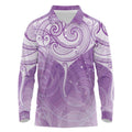 Epilepsy Awareness Maori Aotearoa Long Sleeve Polo Shirt Manta Ray - Purple Glaze - Aussie Hoodie