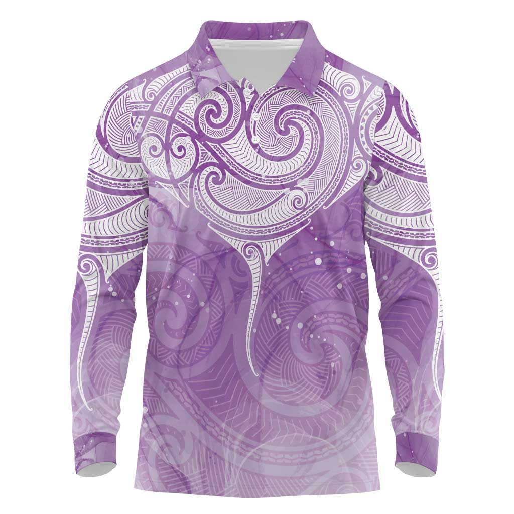 Epilepsy Awareness Maori Aotearoa Long Sleeve Polo Shirt Manta Ray - Purple Glaze - Aussie Hoodie