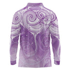 Epilepsy Awareness Maori Aotearoa Long Sleeve Polo Shirt Manta Ray - Purple Glaze - Aussie Hoodie
