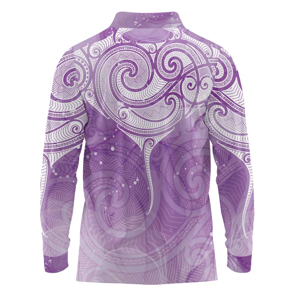Epilepsy Awareness Maori Aotearoa Long Sleeve Polo Shirt Manta Ray - Purple Glaze - Aussie Hoodie