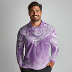 Epilepsy Awareness Maori Aotearoa Long Sleeve Polo Shirt Manta Ray - Purple Glaze - Aussie Hoodie