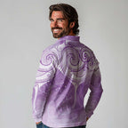 Epilepsy Awareness Maori Aotearoa Long Sleeve Polo Shirt Manta Ray - Purple Glaze - Aussie Hoodie