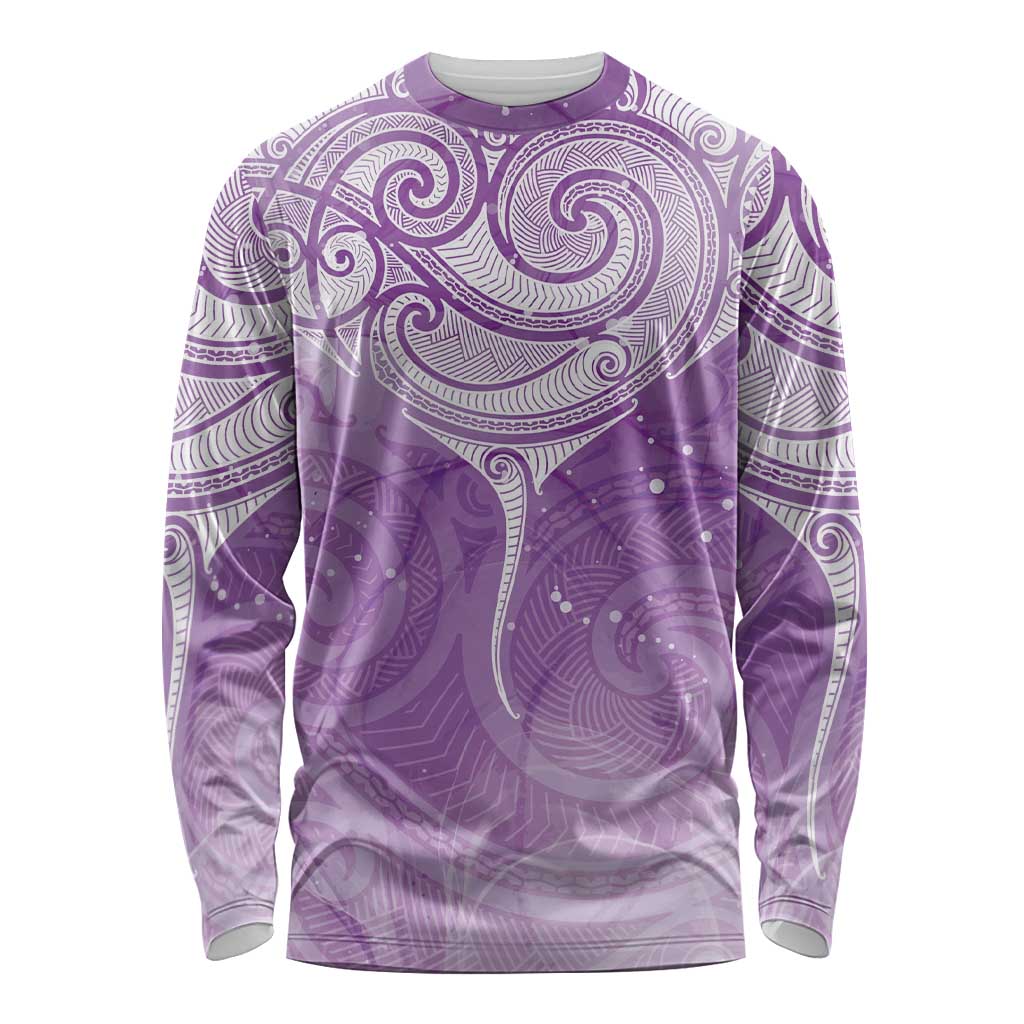 Epilepsy Awareness Maori Aotearoa Long Sleeve Shirt Manta Ray - Purple Glaze - Aussie Hoodie