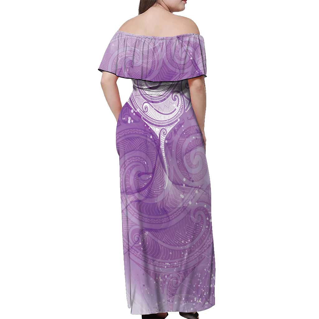 Epilepsy Awareness Maori Aotearoa Off Shoulder Maxi Dress Manta Ray - Purple Glaze - Aussie Hoodie