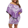 Epilepsy Awareness Maori Aotearoa Off Shoulder Short Dress Manta Ray - Purple Glaze - Aussie Hoodie