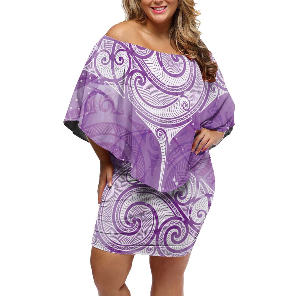 Epilepsy Awareness Maori Aotearoa Off Shoulder Short Dress Manta Ray - Purple Glaze - Aussie Hoodie
