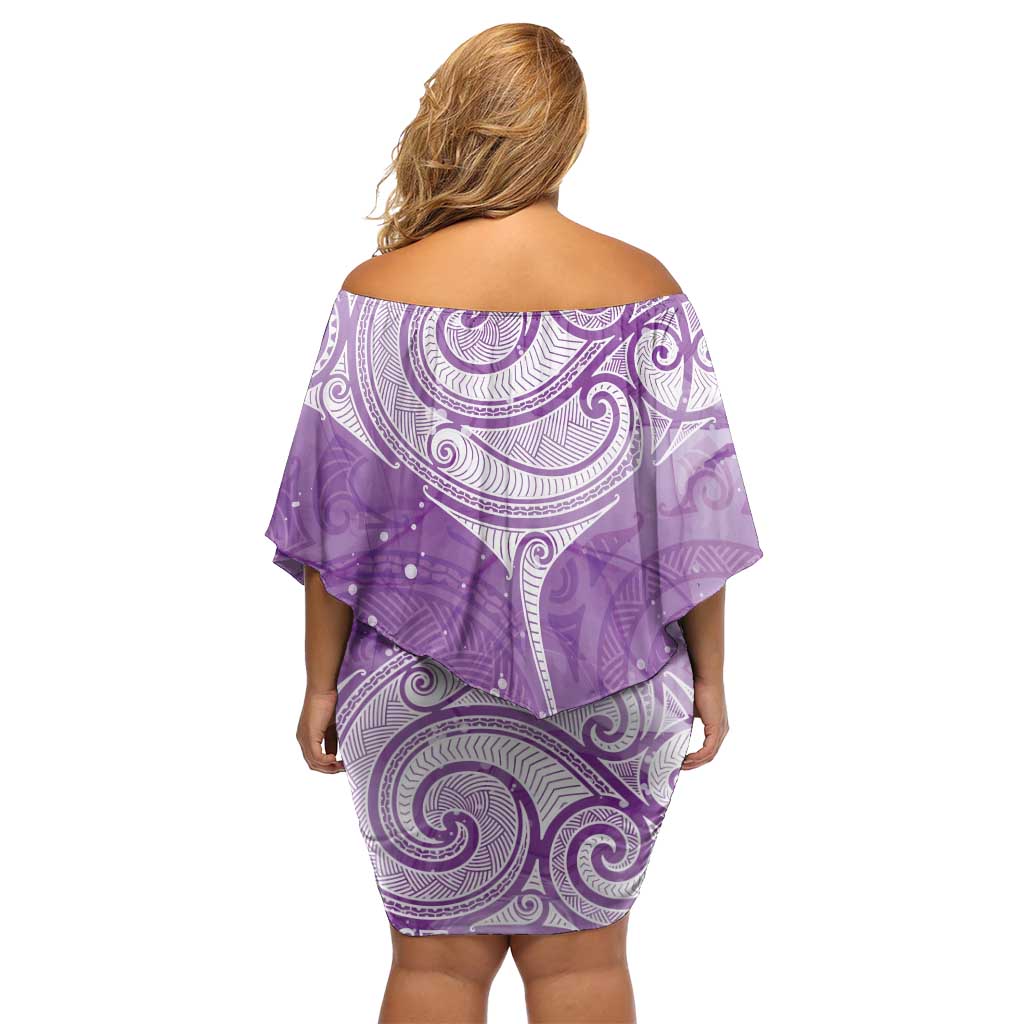 Epilepsy Awareness Maori Aotearoa Off Shoulder Short Dress Manta Ray - Purple Glaze - Aussie Hoodie