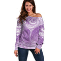 Epilepsy Awareness Maori Aotearoa Off Shoulder Sweater Manta Ray - Purple Glaze - Aussie Hoodie