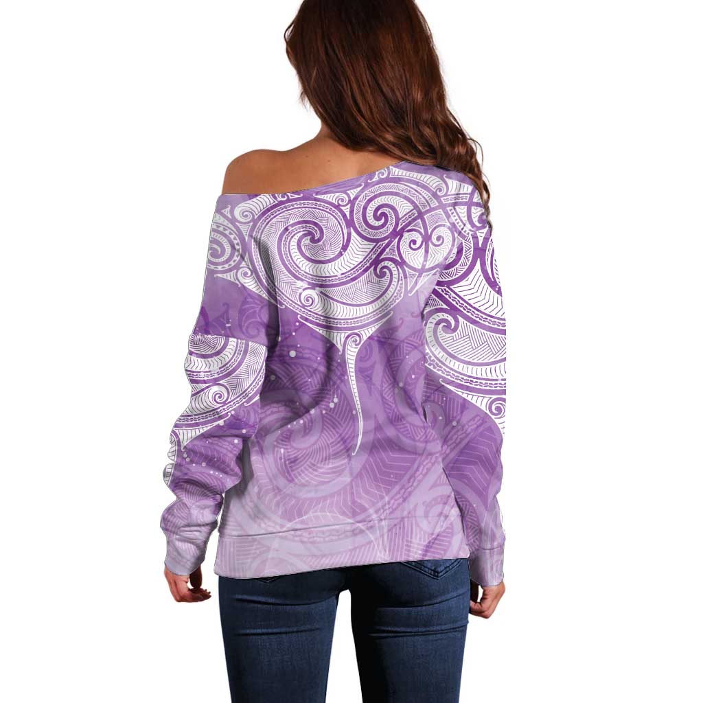 Epilepsy Awareness Maori Aotearoa Off Shoulder Sweater Manta Ray - Purple Glaze - Aussie Hoodie