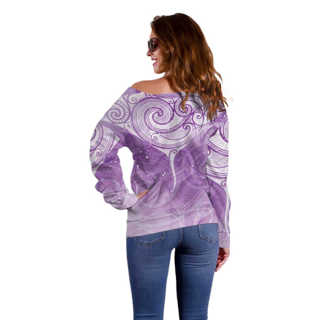 Epilepsy Awareness Maori Aotearoa Off Shoulder Sweater Manta Ray - Purple Glaze - Aussie Hoodie