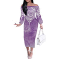 Epilepsy Awareness Maori Aotearoa Off The Shoulder Long Sleeve Dress Manta Ray - Purple Glaze - Aussie Hoodie