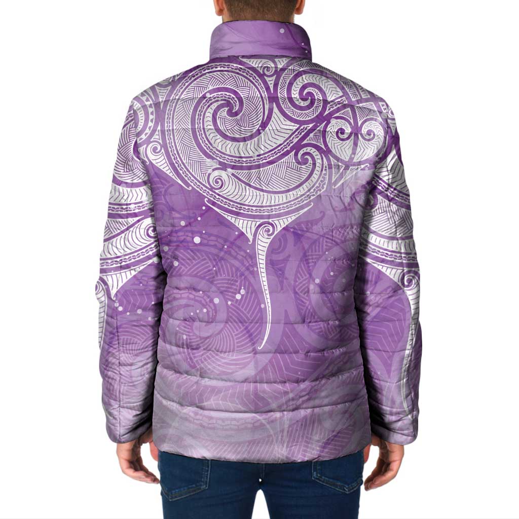 Epilepsy Awareness Maori Aotearoa Padded Jacket Manta Ray - Purple Glaze - Aussie Hoodie