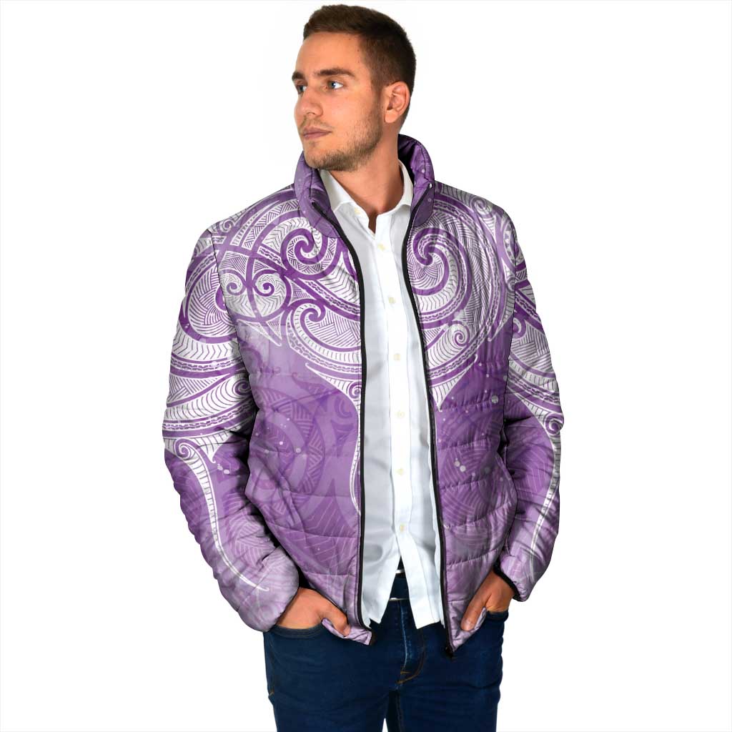 Epilepsy Awareness Maori Aotearoa Padded Jacket Manta Ray - Purple Glaze - Aussie Hoodie
