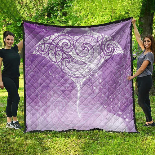 Epilepsy Awareness Maori Aotearoa Quilt Manta Ray - Purple Glaze - Aussie Hoodie