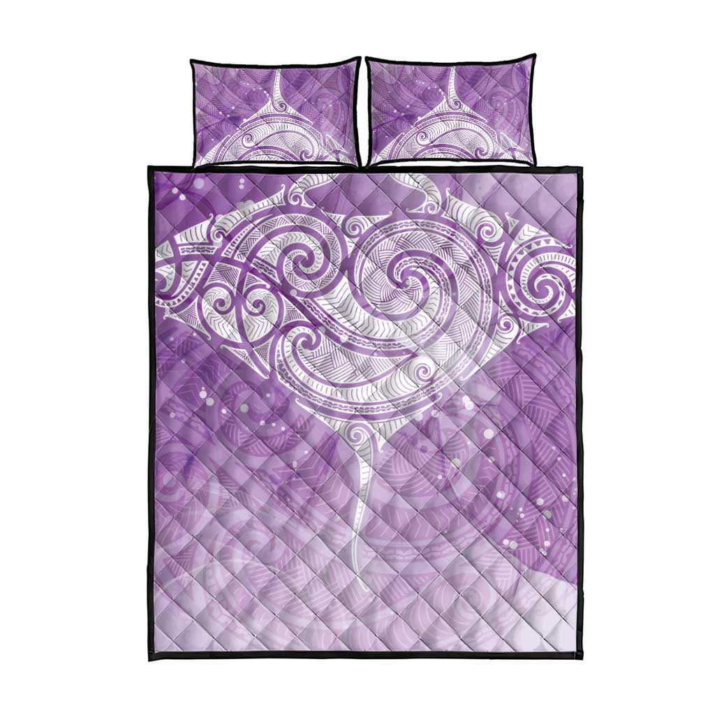 Epilepsy Awareness Maori Aotearoa Quilt Bed Set Manta Ray - Purple Glaze - Aussie Hoodie