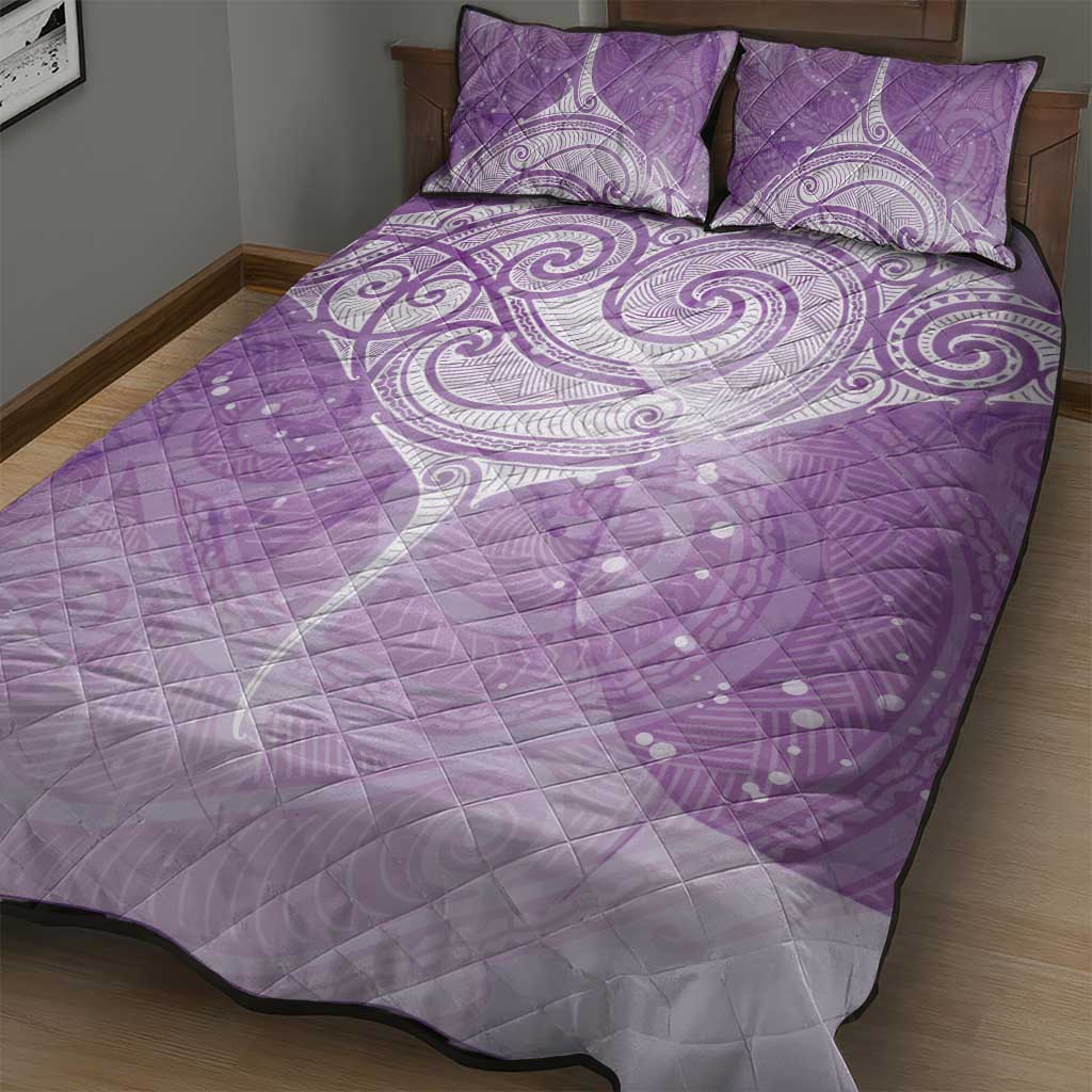 Epilepsy Awareness Maori Aotearoa Quilt Bed Set Manta Ray - Purple Glaze - Aussie Hoodie