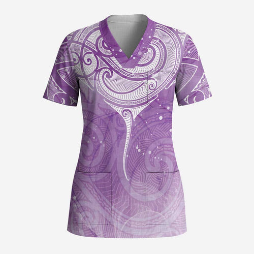 Epilepsy Awareness Maori Aotearoa Scrub Top Manta Ray - Purple Glaze - Aussie Hoodie