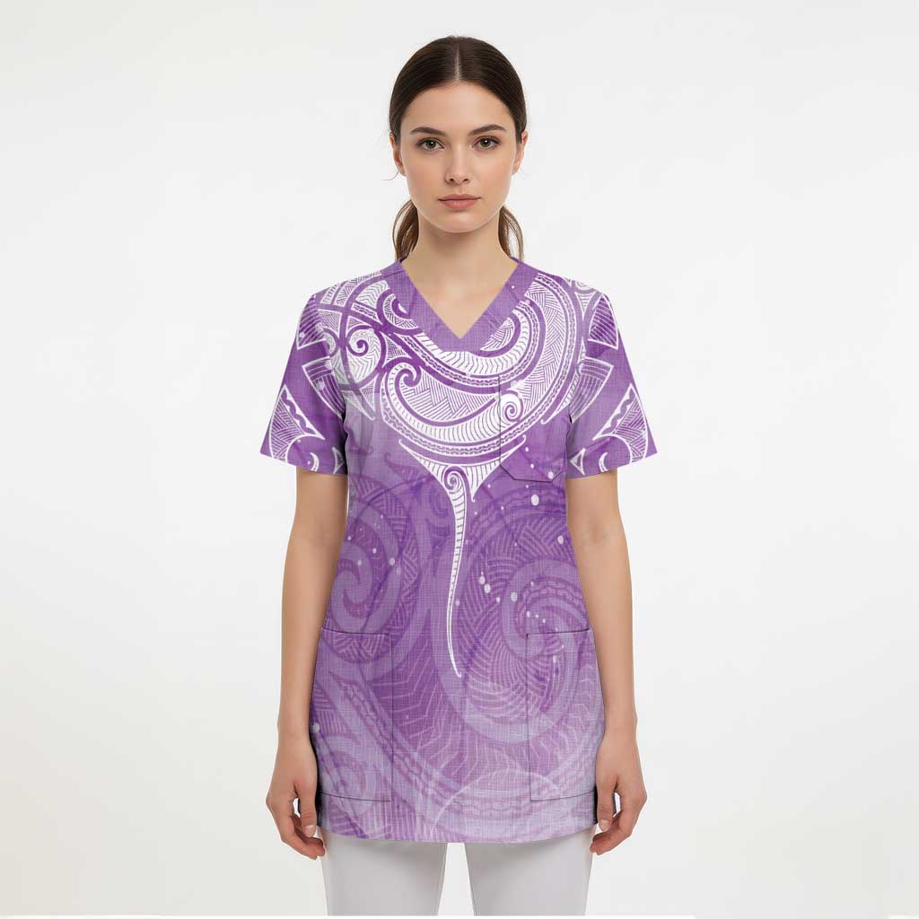 Epilepsy Awareness Maori Aotearoa Scrub Top Manta Ray - Purple Glaze - Aussie Hoodie