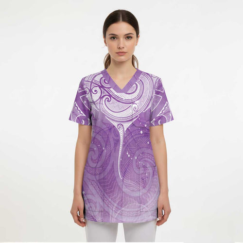 Epilepsy Awareness Maori Aotearoa Scrub Top Manta Ray - Purple Glaze - Aussie Hoodie
