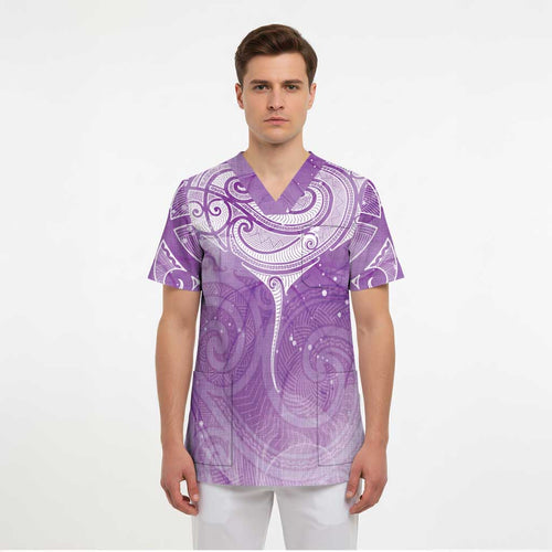 Epilepsy Awareness Maori Aotearoa Scrub Top Manta Ray - Purple Glaze - Aussie Hoodie