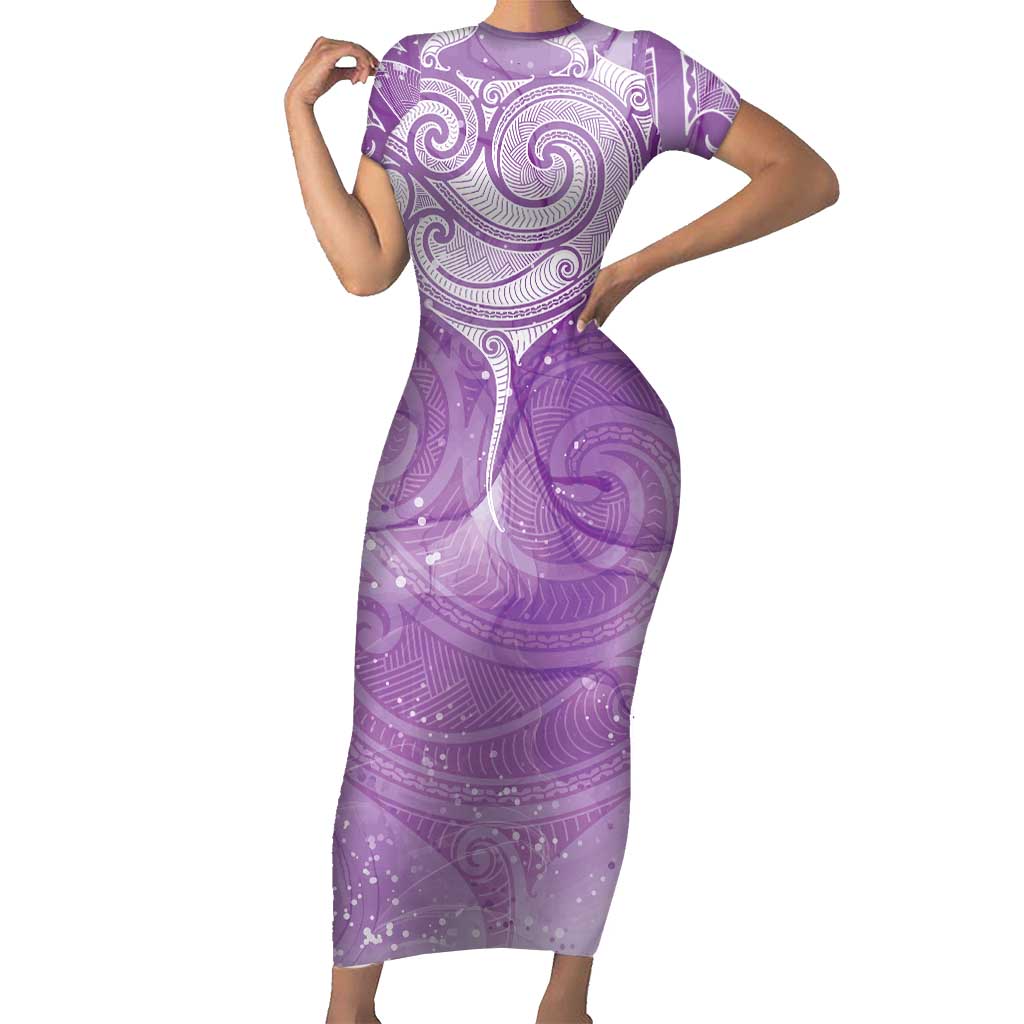 Epilepsy Awareness Maori Aotearoa Short Sleeve Bodycon Dress Manta Ray - Purple Glaze - Aussie Hoodie