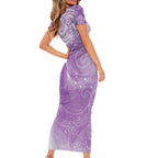 Epilepsy Awareness Maori Aotearoa Short Sleeve Bodycon Dress Manta Ray - Purple Glaze - Aussie Hoodie
