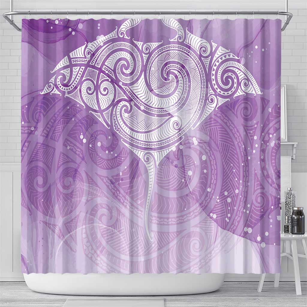Epilepsy Awareness Maori Aotearoa Shower Curtain Manta Ray - Purple Glaze - Aussie Hoodie