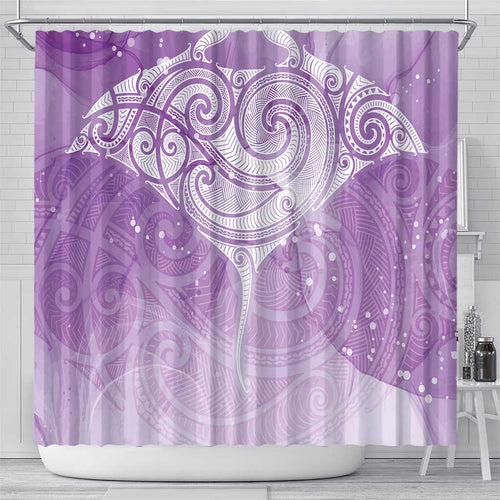Epilepsy Awareness Maori Aotearoa Shower Curtain Manta Ray - Purple Glaze - Aussie Hoodie