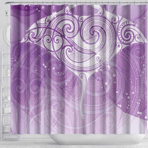 Epilepsy Awareness Maori Aotearoa Shower Curtain Manta Ray - Purple Glaze - Aussie Hoodie