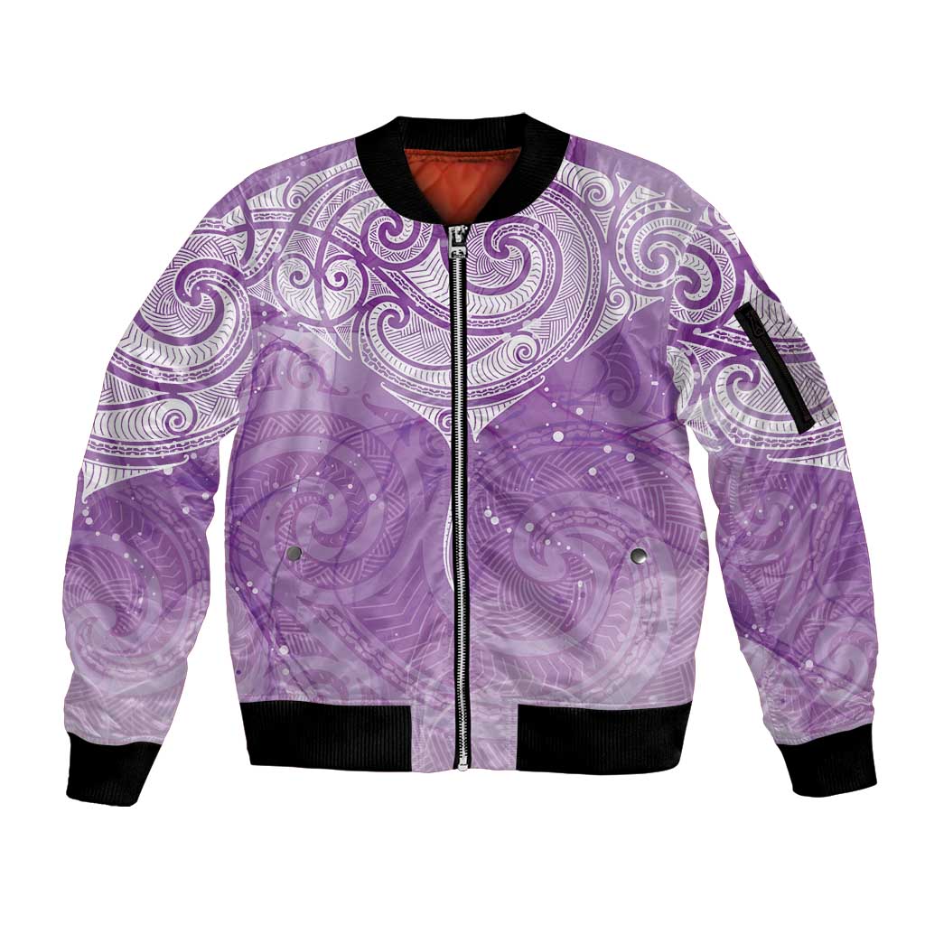 Epilepsy Awareness Maori Aotearoa Sleeve Zip Bomber Jacket Manta Ray - Purple Glaze - Aussie Hoodie