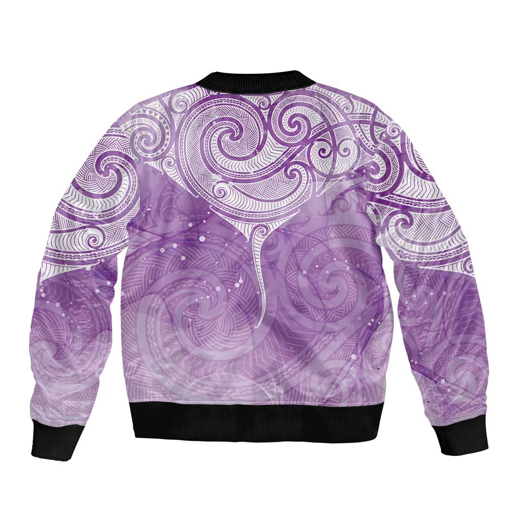 Epilepsy Awareness Maori Aotearoa Sleeve Zip Bomber Jacket Manta Ray - Purple Glaze - Aussie Hoodie