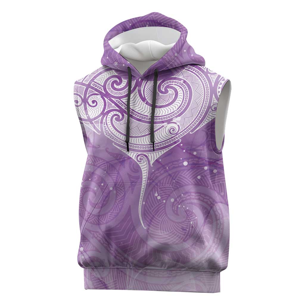 Epilepsy Awareness Maori Aotearoa Sleeveless Hoodie Manta Ray - Purple Glaze - Aussie Hoodie