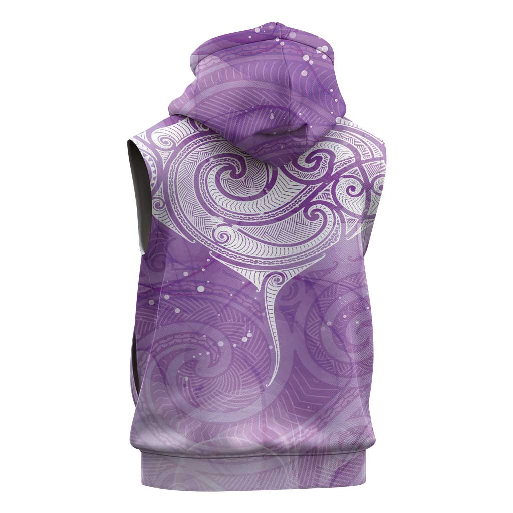 Epilepsy Awareness Maori Aotearoa Sleeveless Hoodie Manta Ray - Purple Glaze - Aussie Hoodie